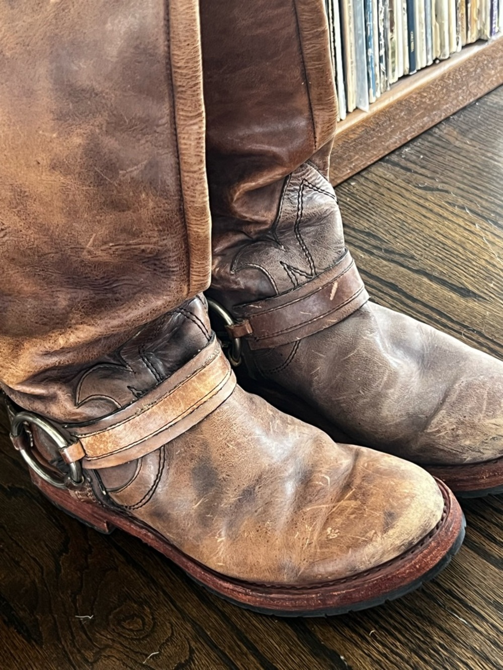 Free People Distressed Brown Leather Harness Riding Boots - Picture 4 of 6